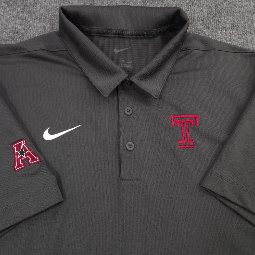 Nike Temple University Owls Polo Shirt Mens M Gray American Conference Dri-Fit